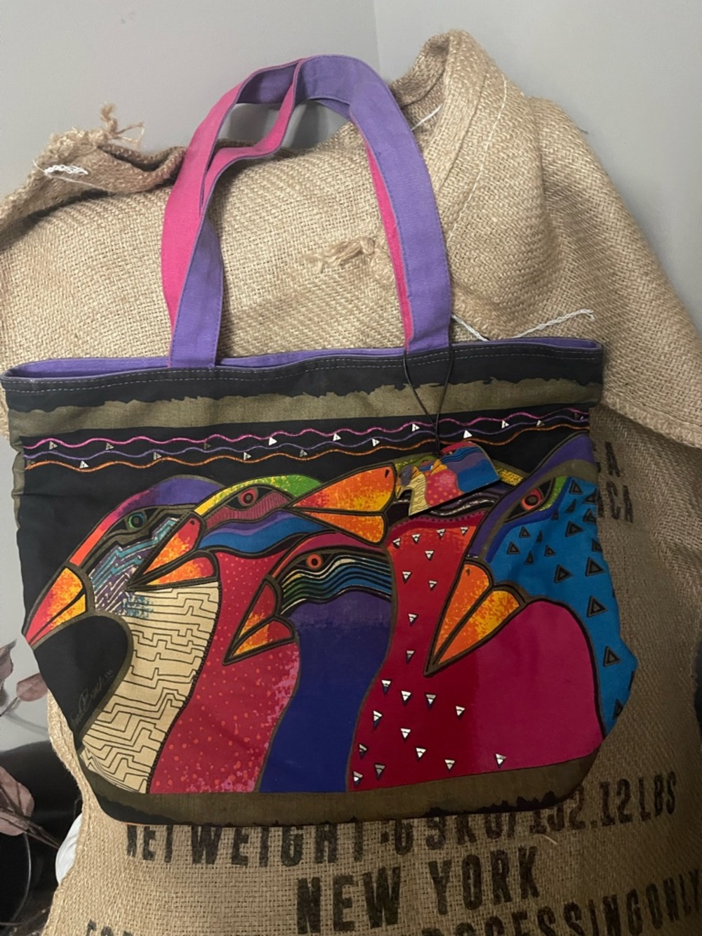 Laurel Burch Pink & Purple Multicolor Bird Tote